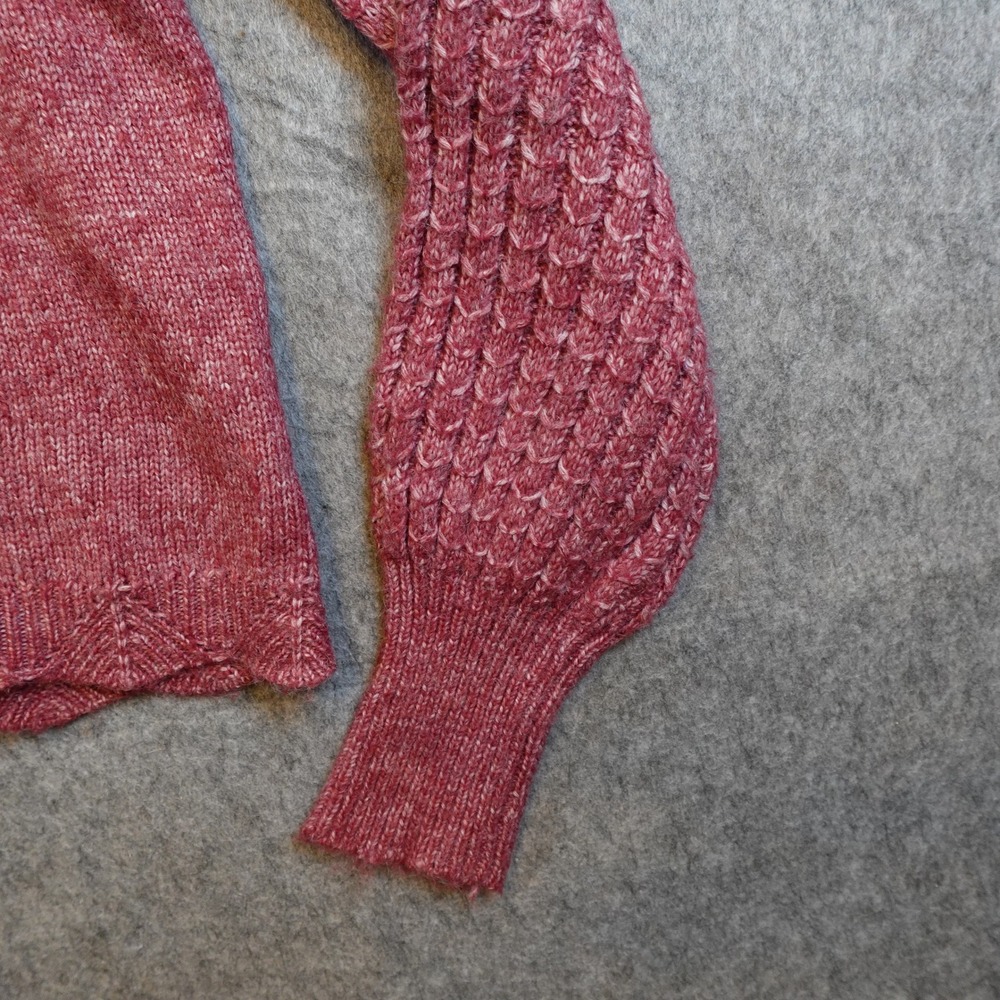 Frye Sweater Women Extra Small NWT Pink VNeck Cable Knit Balloon Sleeve Scallop - Picture 2 of 9
